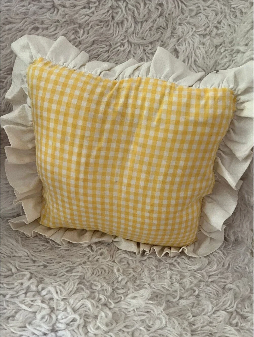 Vintage Ruffled Yellow Gingham 13x13 Throw Pillow
